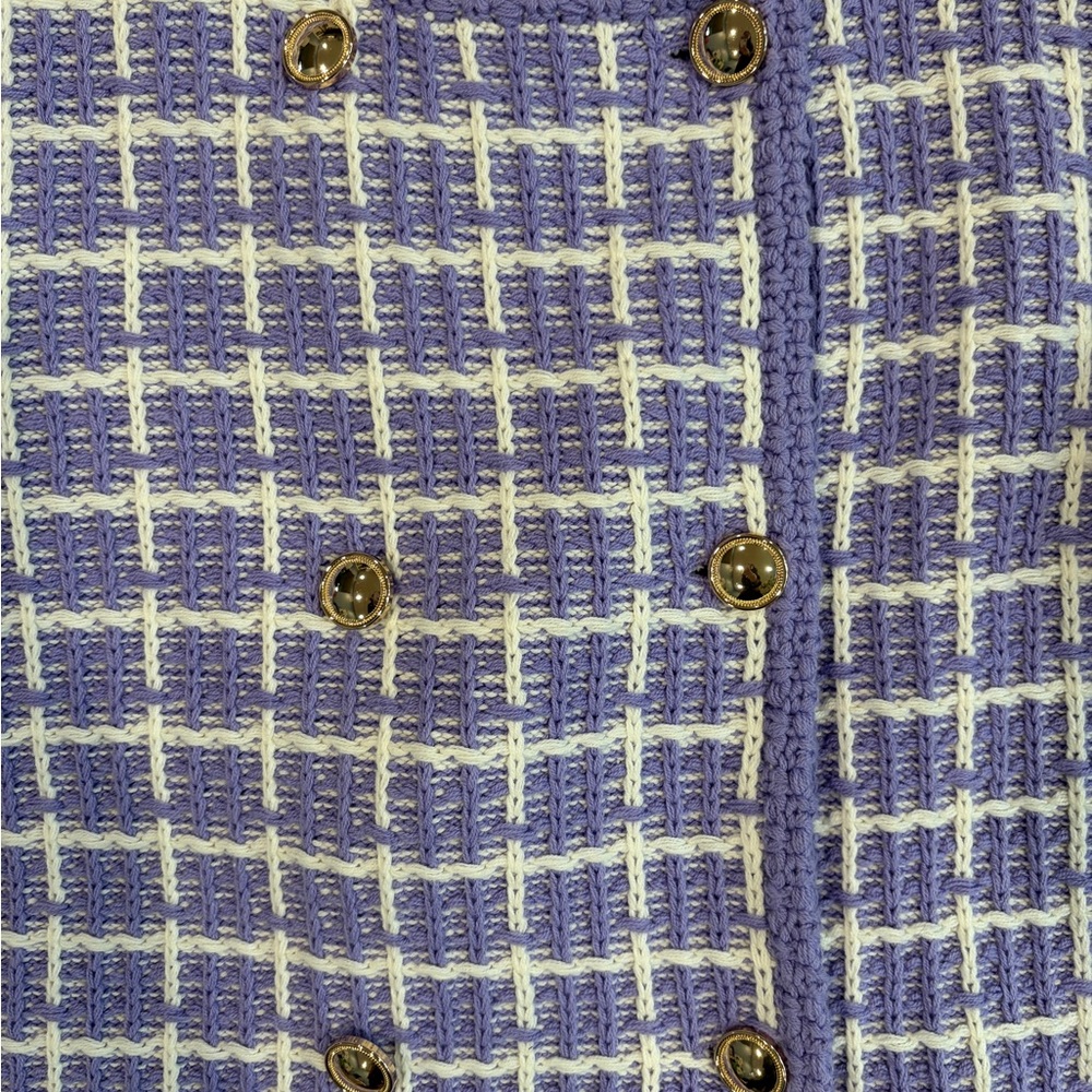 Ann Taylor Lavender Tweed Knit Cardigan Women’s Medium Cropped Button Jacket - Picture 9 of 10